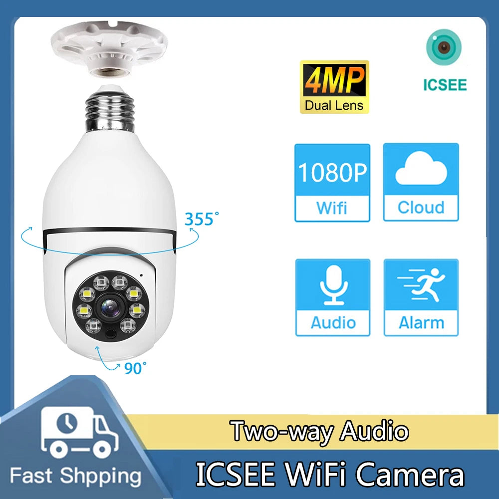 E27 4MP ICSEE Bulb Camera Baby Monitor 1080P Pet Monitor Night Vision Full Color Automatic Human Tracking Two way Audio Security