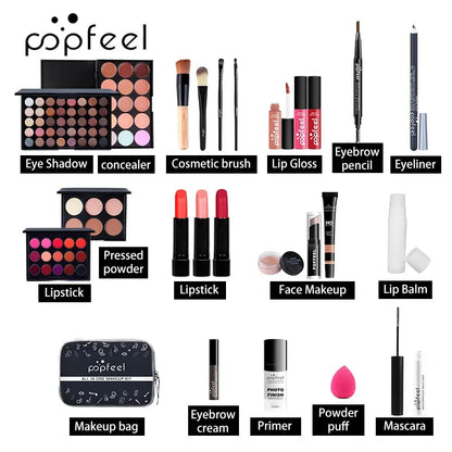 POPFEEL All In One Makeup Kit  for Women Full Kit Set, All in One Makeup Sets Include Eyebrow Eyeliner Eyeshadow