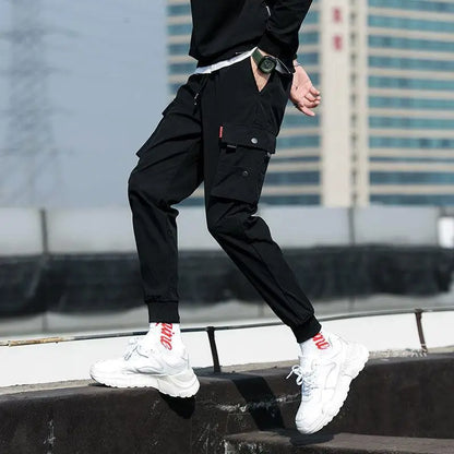 Running Classic Streetwear Casual Men Ribbons Harem Jogging Pants Male Slim Fit Spring Cargo Pants Multi-Pockets Women Trousers