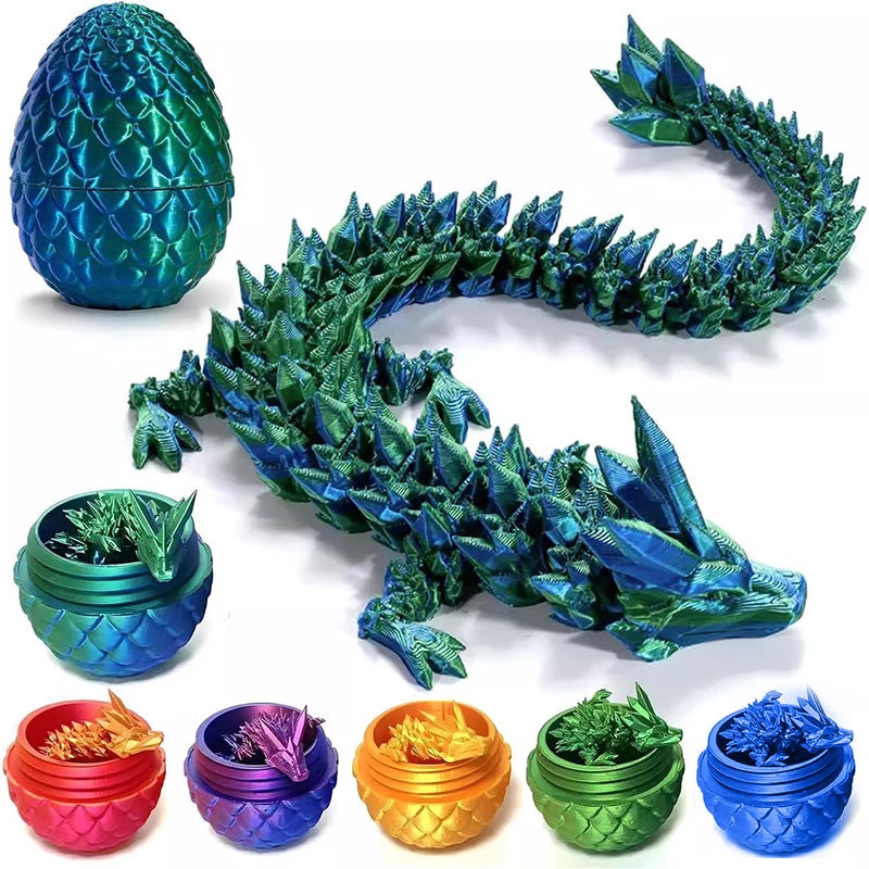 3D Printed Gem Dragon Egg Rotatable Articulated Dragons Toys Desktop Craft Ornament Gifts for Kids Office Home Table Decor