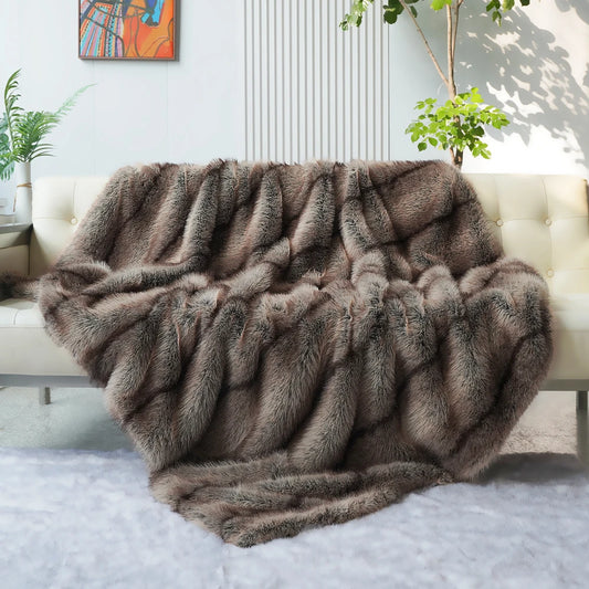 Luxury Faux Fur Blanket High-end Bed  Fox Fur Blankets For Beds Plaid on The Sofa Cover Decoration Home Blankets And Throws