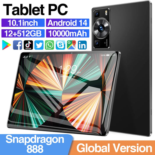 New P60 Pro Global Version Tablet Android 14 10.1Inch Snapdrago 888 GPS 5G WiFi Dual SIM Bluetooth HD Full Screen Tablet PC