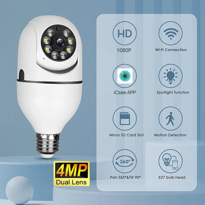 E27 4MP ICSEE Bulb Camera Baby Monitor 1080P Pet Monitor Night Vision Full Color Automatic Human Tracking Two way Audio Security