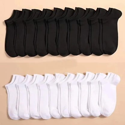 10 Pairs Unisex Casual Plain Color Boat Socks Thin Breathable Comfy Anti Odor Sweat-absorbing Low Cut Ankle Socks For Men Women