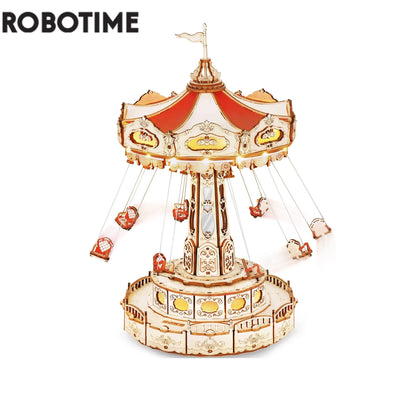 Robotime Rokr Swing Ride DIY Music Box Building Block Amusement Park Series for Kids Adults Gift Easy Assembly 3D Wooden Puzzle