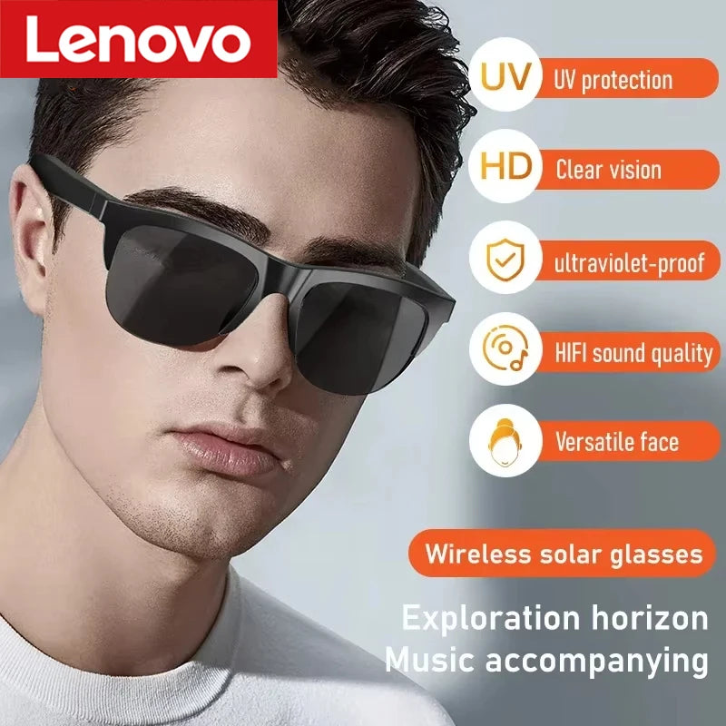 Lenovo Smart Glasses Polarized Sunglasses with Bluetooth Speaker Wireless 5.3 Athletic Outdoor UV Protection Voice Control Unisex