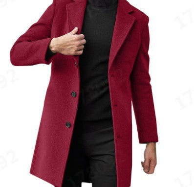 Woolen Coat 2024 Foreign Trade Men's New Style Slim Mid-length windbreaker woolen coat