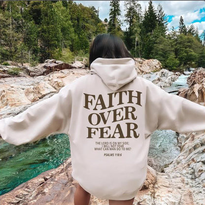 New Hooded Long Sleeve Faith Over Fear Printed Sweatshirt