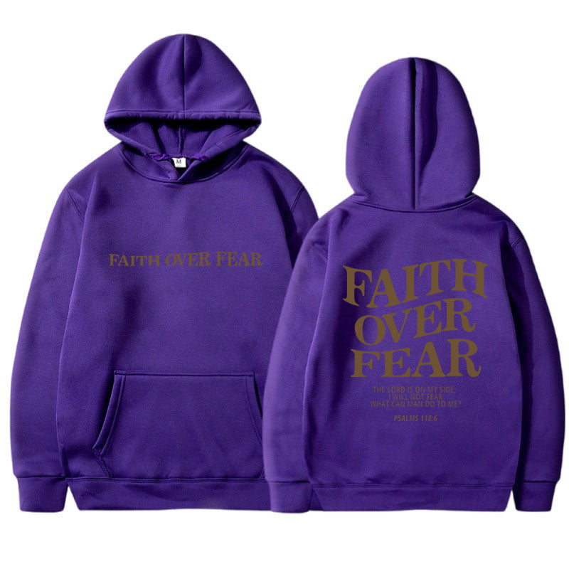 New Hooded Long Sleeve Faith Over Fear Printed Sweatshirt