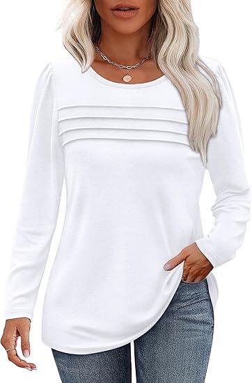 Autumn and winter round neck long sleeve chest tuck line pleated top