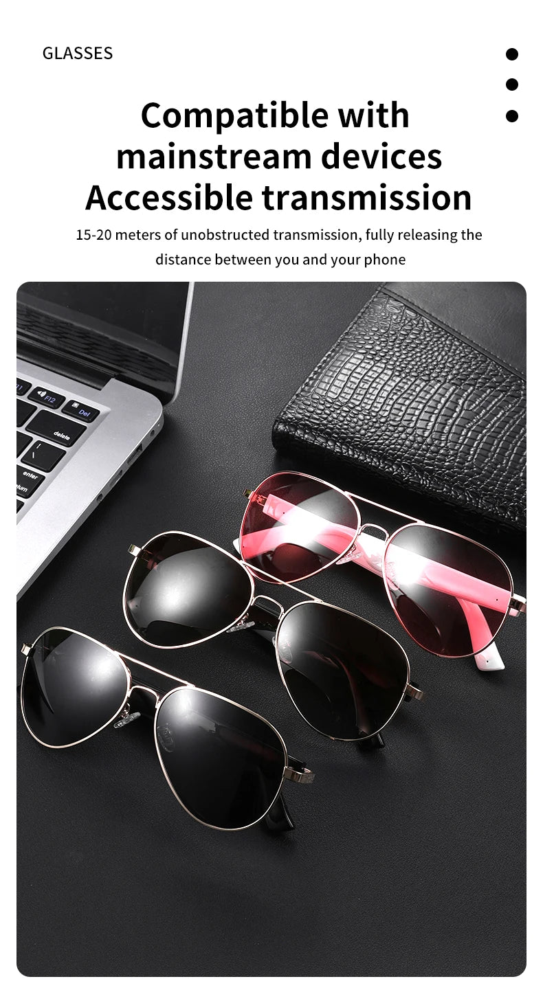 Fashion Stylish Bluetooth Intelligent Polarized Smart glasses anti-UV380 UV400 ultraviolet rays Hands-free Call support fast charging