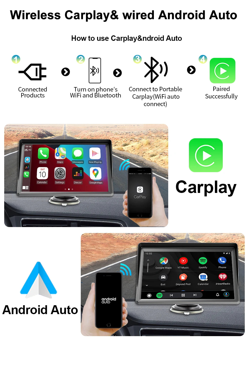 Universal 2din 7inch Wireless Carplay Android Auto Car Radio Multimedia Video Stereo Bluetooth GPS autoradio For Benz BMW VW KIA