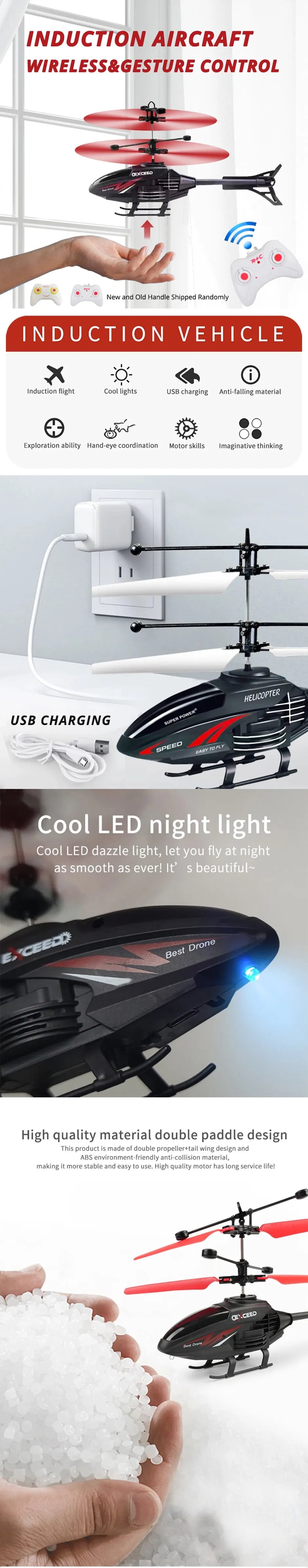 RC Helicopter 2 Channel Gesture Control Suspension Helicopter RC Remote Induction Aircraft With Charging LED Light Kids Toy for Boys