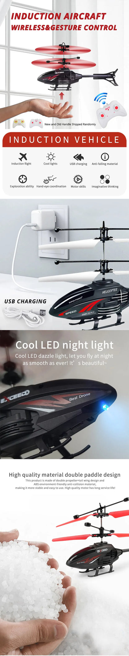 RC Helicopter 2 Channel Gesture Control Suspension Helicopter RC Remote Induction Aircraft With Charging LED Light Kids Toy for Boys