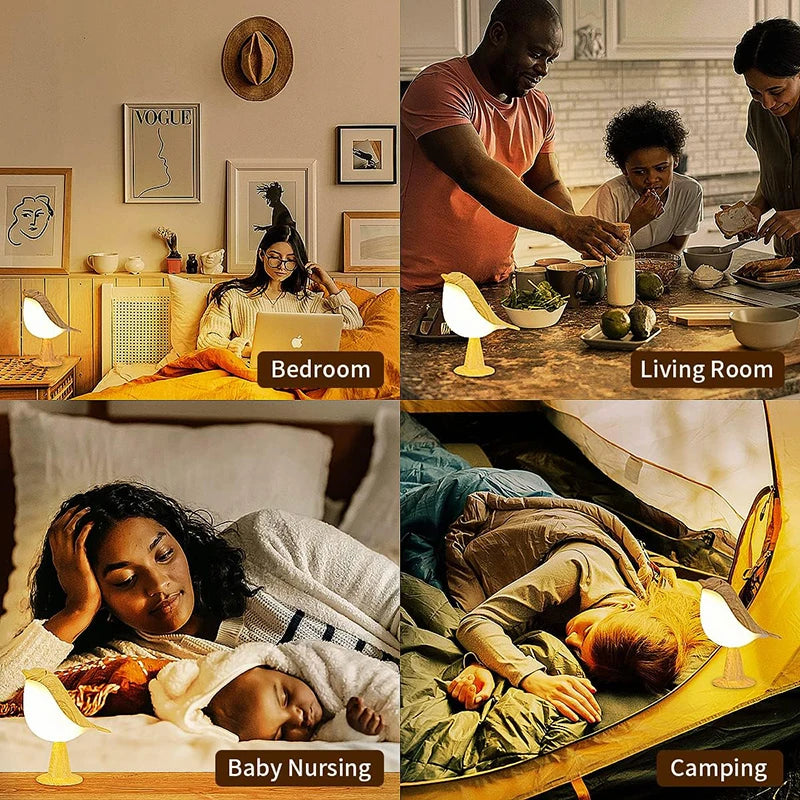 LED Night Light 3 Colors Touch Switch Bedside Light Dimmable Bird Lamps Lasting and Durable Protection Eye Warm Home Decorations