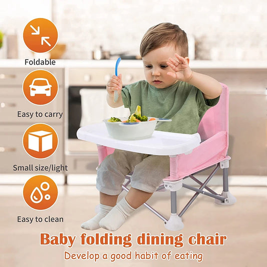 Baby Foldable Portable Dining Chair With Plate Seat Belt Children's Child Comfortable Feeding Seat Baby