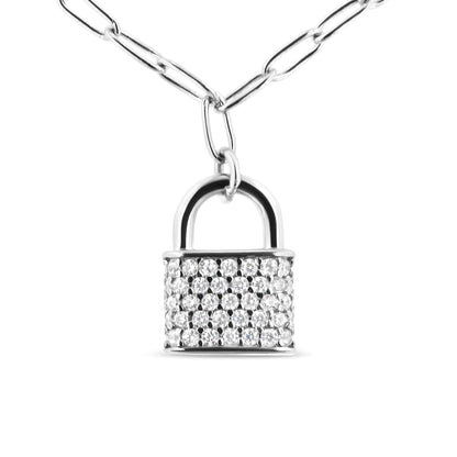 Necklace - Diamond Lock .925 Sterling Silver 1/4 Cttw Diamond Lock Pendant Necklace with Paperclip Chain (H-I Color, SI2-I1 Clarity)