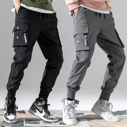 Running Classic Streetwear Casual Men Ribbons Harem Jogging Pants Male Slim Fit Spring Cargo Pants Multi-Pockets Women Trousers