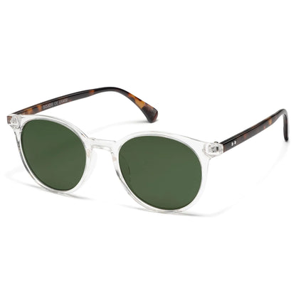 SOJOS Small Round Classic Polarized Sunglasses for Women Men Vintage Style UV400 Lens SJ2113 Clear/Green