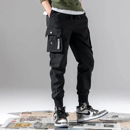 Running Classic Streetwear Casual Men Ribbons Harem Jogging Pants Male Slim Fit Spring Cargo Pants Multi-Pockets Women Trousers