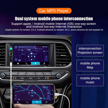 CARPLAY STEREO SYSTEM 7" Double 2 DIN Car MP5 Player Bluetooth Touch Screen Stereo Radio With Camera