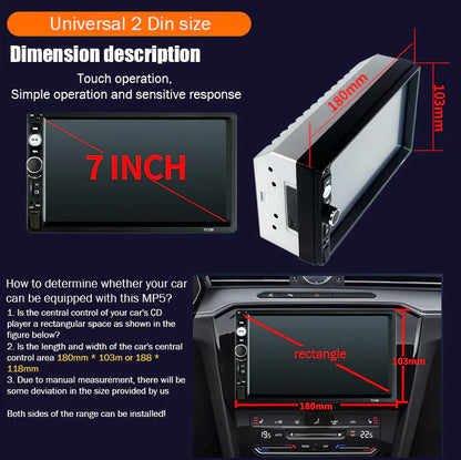 CARPLAY STEREO SYSTEM 7" Double 2 DIN Car MP5 Player Bluetooth Touch Screen Stereo Radio With Camera