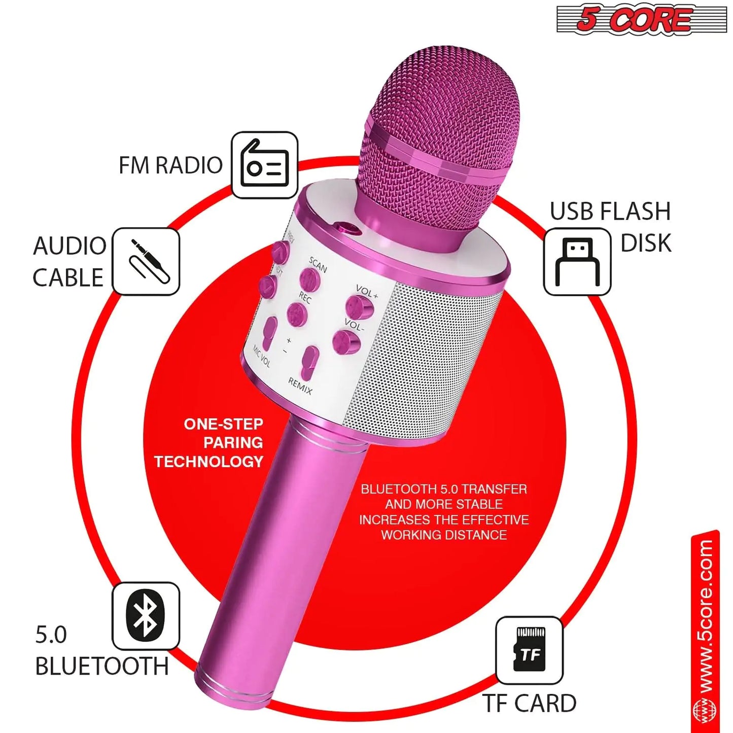 5Core Wireless Karaoke Microphone Bluetooth Mic Portable Handheld Microfonos Inalambricos