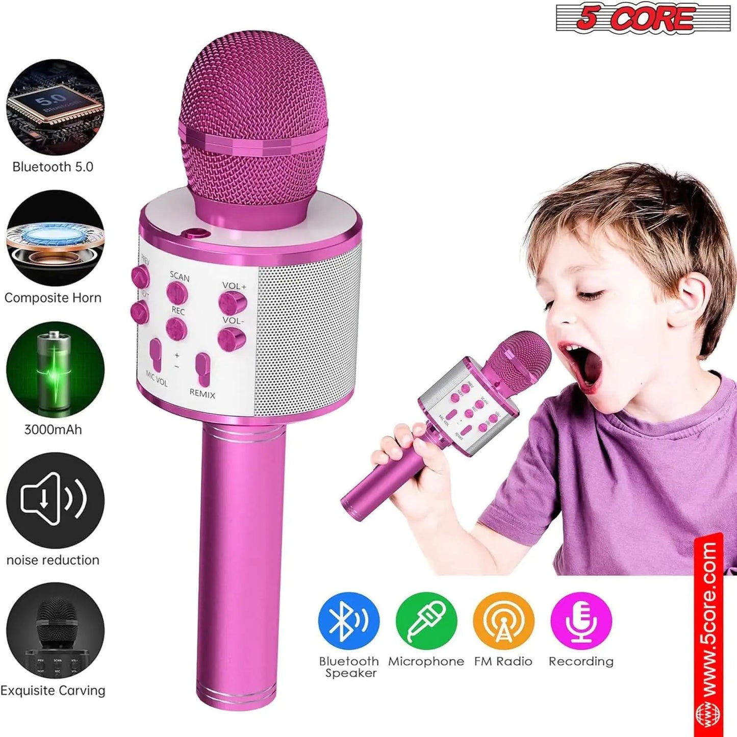 5Core Wireless Karaoke Microphone Bluetooth Mic Portable Handheld Microfonos Inalambricos