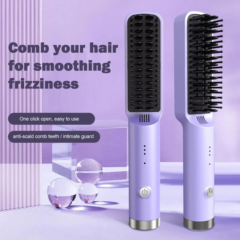 Portable Wireless Fast Heated Straightener Brush Hair