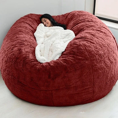 Giant Fur Bean Bag Cover Big Round Soft Fluffy Faux Fur BeanBag Lazy Sofa Bed Cover Living Room Furniture w/Fill