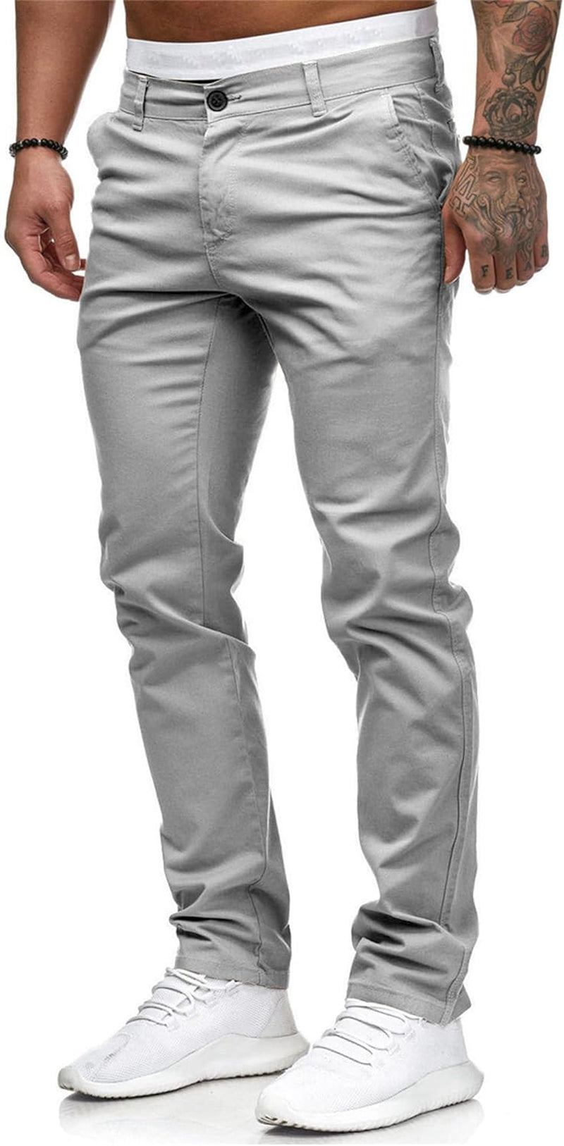 Men's Chinos Casual Dress Pants Slim Fit Skinny Stretch Flat-Front Lightweight Comfort Slacks