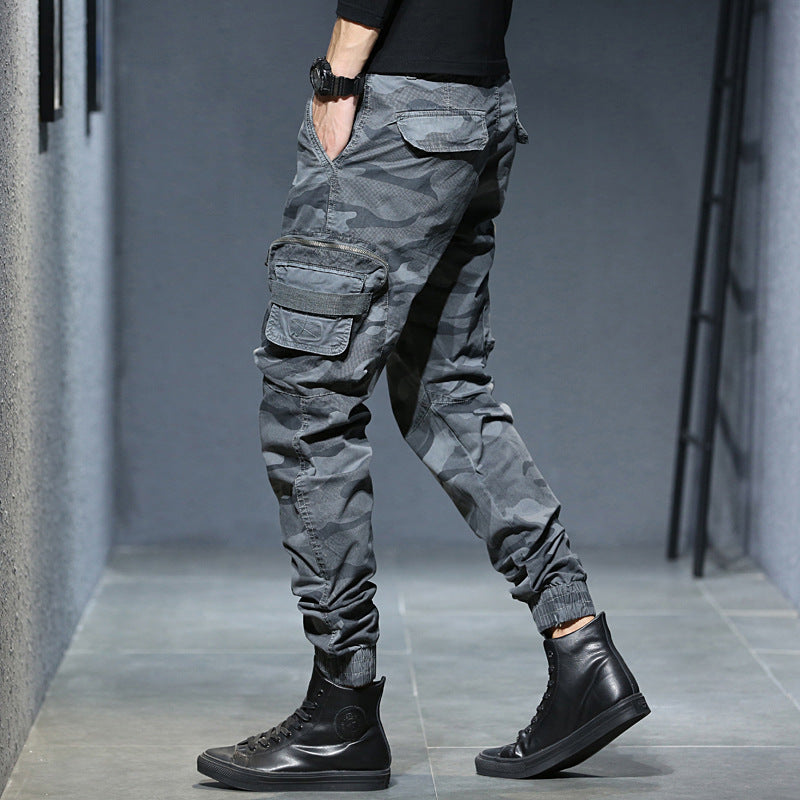 New Men's Casual Pants Camouflage cargo pants autumn and winter slim show high military style bunches of foot pants