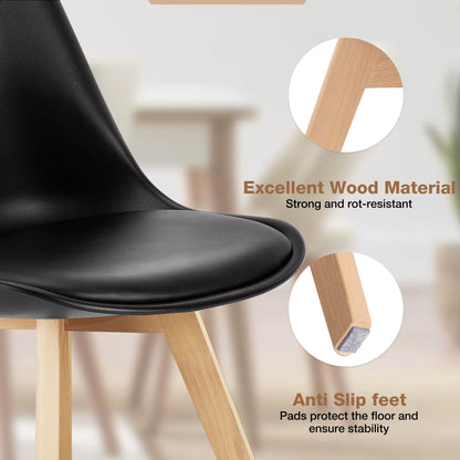 PU Leather Dining Chairs Set of 4 Wooden Legs Lounge Chair for Home Kitchen Comfortable Sponge Cushion Living Room Chair