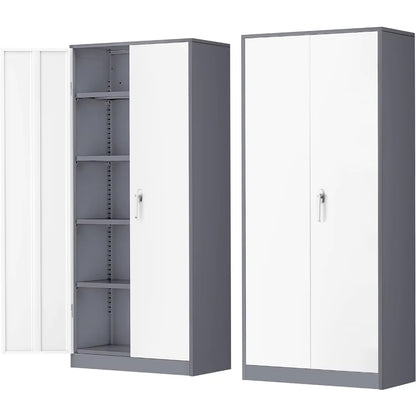 Metal Storage Cabinet, 72" Black Locking Storage Cabinets with Doors and 4 Shelves, Steel Lockable File Cabinet Metal Locker