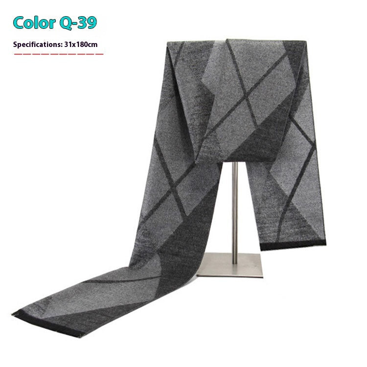 New Men's Winter Warm Cashmere-like Striped Business Scarf For Men