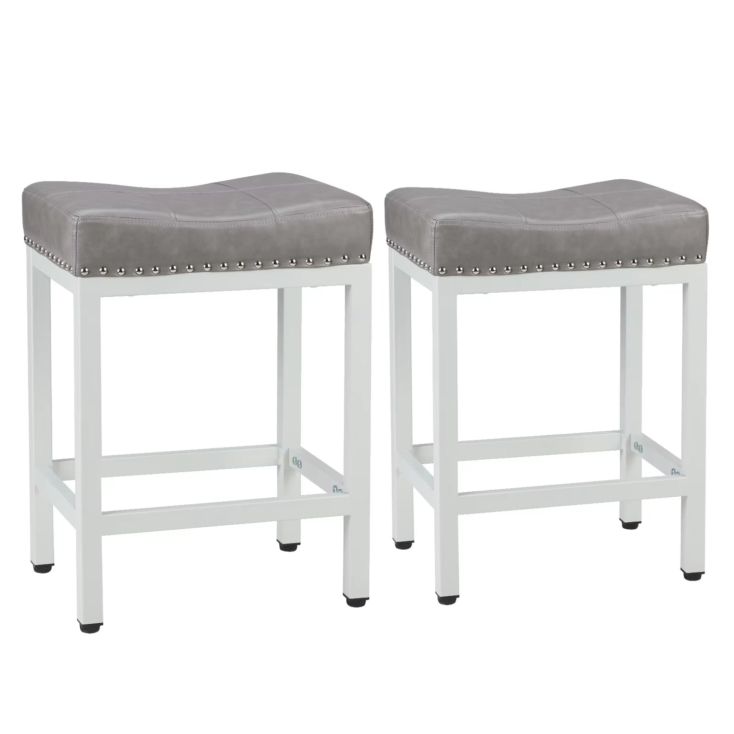 Bar Stools Saddle-Style Pu Leather Upholstered Chair Counter Height Bar Stools with Metal Base Saddle Stools for Kitchen