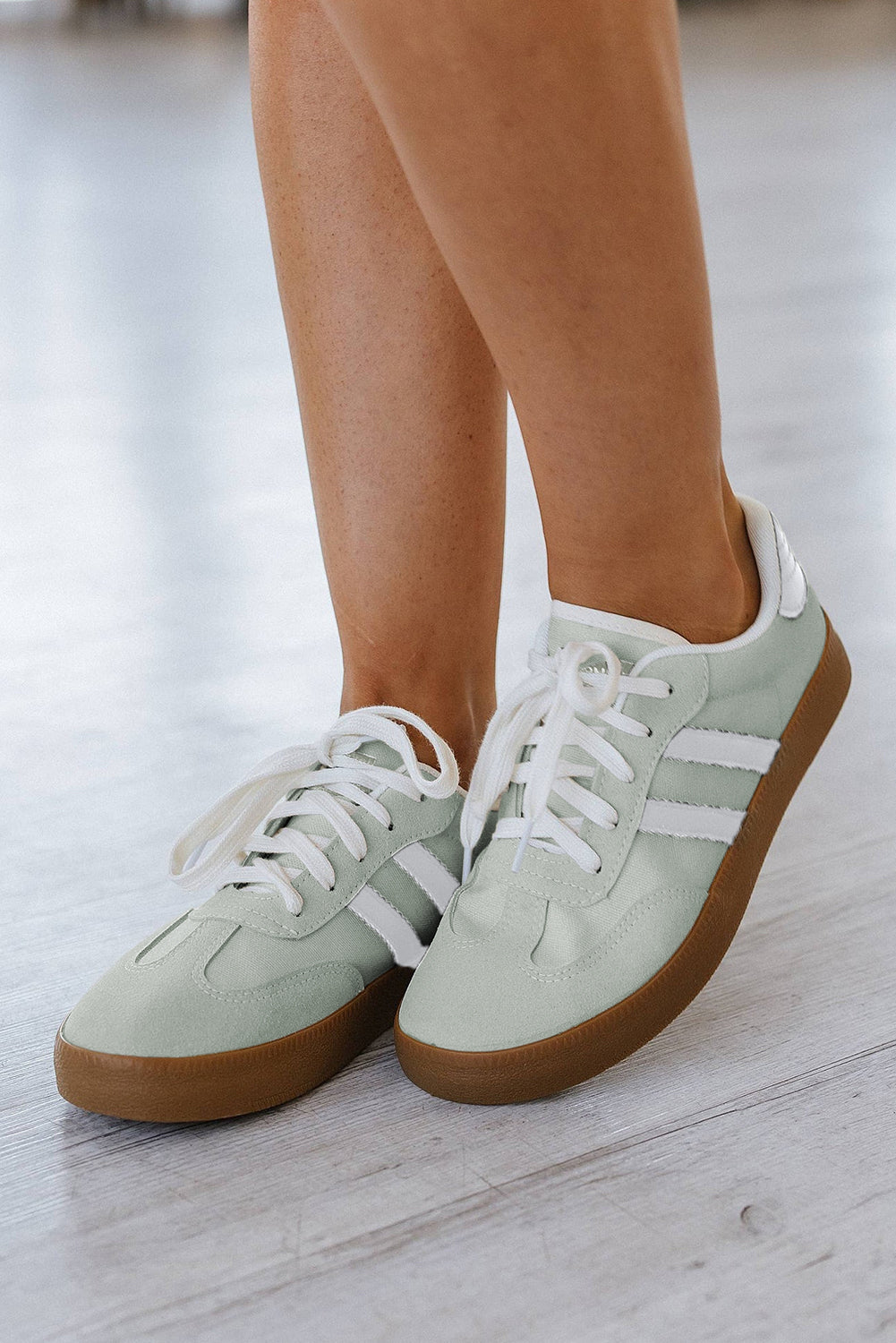 White Striped Lace Up Flat Sneakers