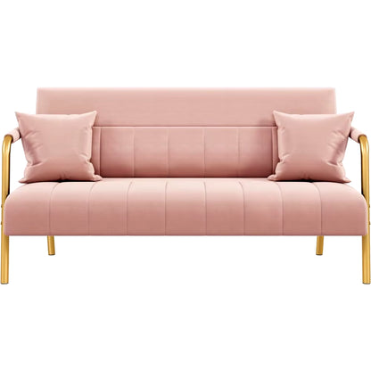 56.6″W Modern Loveseat 2 Seater Sofa Luxurious Velvet Fabric Couch Futon with Gold-Tone Metal Arms and Legs Sofa