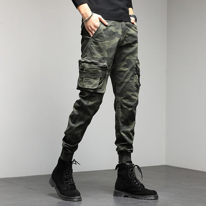 New Men's Casual Pants Camouflage cargo pants autumn and winter slim show high military style bunches of foot pants