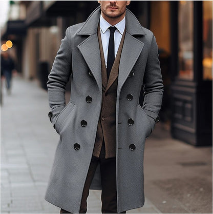 Perfect Stylish Winter Casual or Business Fall Winter Men Woolen Coat Double Breasted Long