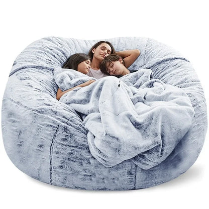 Giant Fur Bean Bag Cover Big Round Soft Fluffy Faux Fur BeanBag Lazy Sofa Bed Cover Living Room Furniture w/Fill