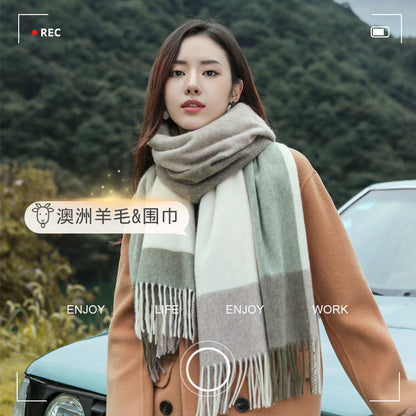 Pure wool plaid scarf women's winter  version of everything New Year thickened warm scarf cashmere shawl high-grade