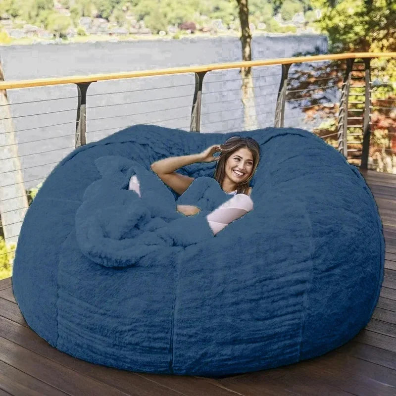 Giant Fur Bean Bag Cover Big Round Soft Fluffy Faux Fur BeanBag Lazy Sofa Bed Cover Living Room Furniture w/Fill