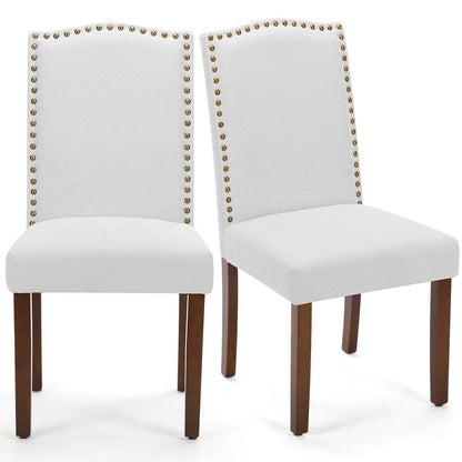 Dining Chairs Padded Backrest Set of 2 Thickened Sponge Cushion Upholstered Fabric Kitchen Chairs with Nailhead Trim Home