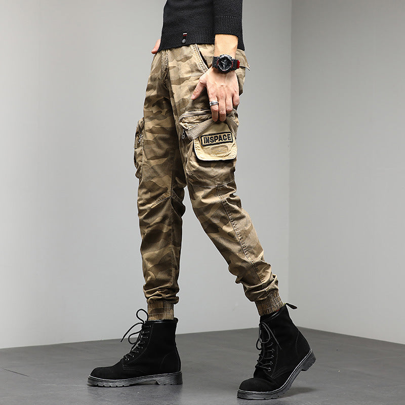 New Men's Casual Pants Camouflage cargo pants autumn and winter slim show high military style bunches of foot pants