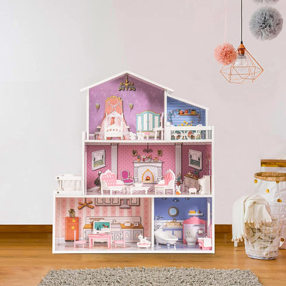 Wooden Dollhouse  Furniture Dreamhouse Girls Mansion Gift 3 Levels