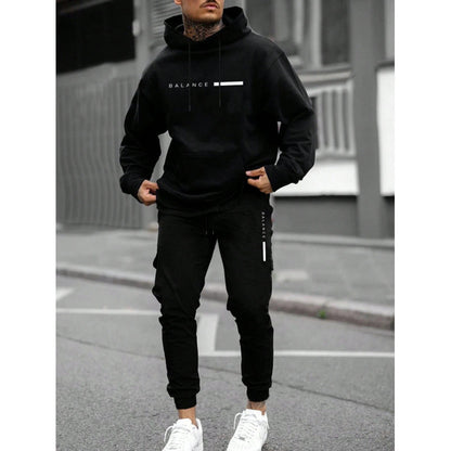 New Men's Pullover Hooded Sweater Printing Loose Sweater Suit