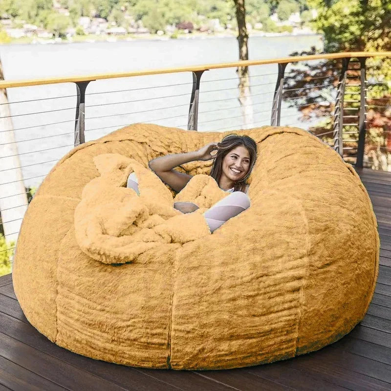 Giant Fur Bean Bag Cover Big Round Soft Fluffy Faux Fur BeanBag Lazy Sofa Bed Cover Living Room Furniture w/Fill