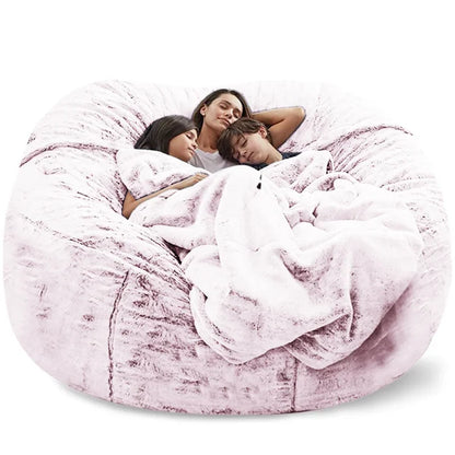 Giant Fur Bean Bag Cover Big Round Soft Fluffy Faux Fur BeanBag Lazy Sofa Bed Cover Living Room Furniture w/Fill