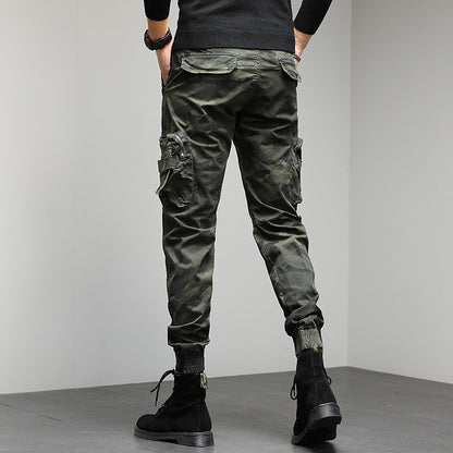 New Men's Casual Pants Camouflage cargo pants autumn and winter slim show high military style bunches of foot pants